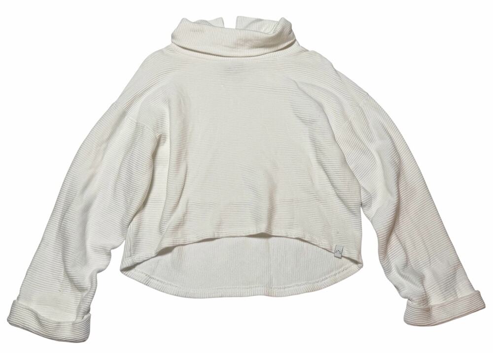 Varley Sweatshirt Textured 100% White Cotton Turtleneck Long Cuff Sleeves Medium